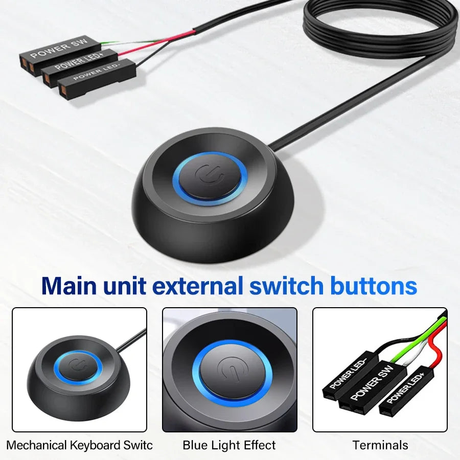 Computer Desktop Switch 1.8M LED Lights PC Motherboard External Start Power On/Off Button Extension Cable Startup Switch Office Peaceful Pleasures Health and Wellness