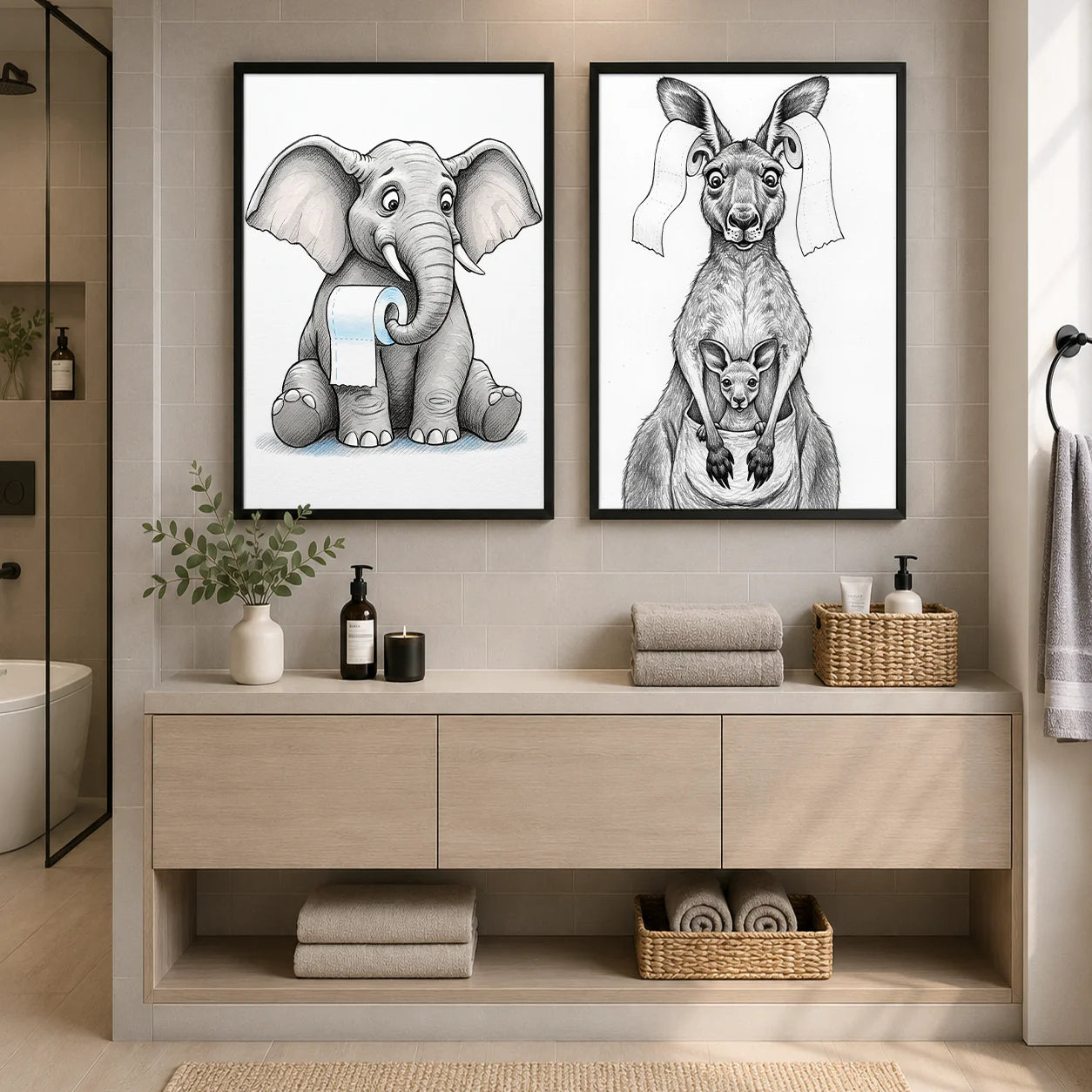 Funny Black & White Animal Canvas Wall Art – Elephant & Panda Canvas Wall Art Peaceful Pleasures Health and Wellness