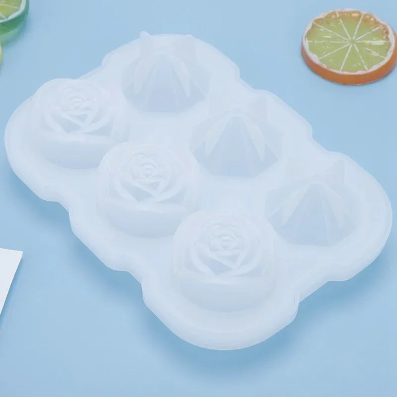 1pc Diamond & Rose Shaped Ice Cube Mould, Modern Silicone Ice Cube Maker Tray For Bar, Office Peaceful Pleasures Health and Wellness white