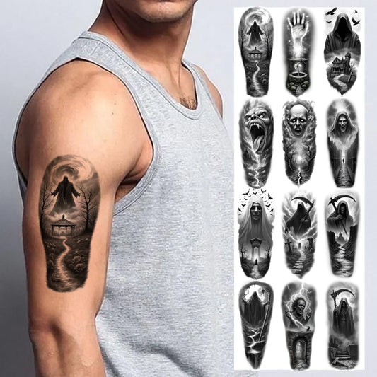 12pcs Halloween Temporary Tattoos – Grim Reaper, Vampire & Witch Temporary Tattoo Stickers Oasis Select