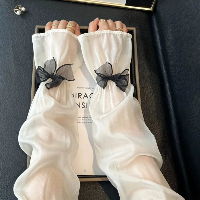 Women's Ice Silk Cooling Arm Sleeves – Sun Protection & Bow Decor