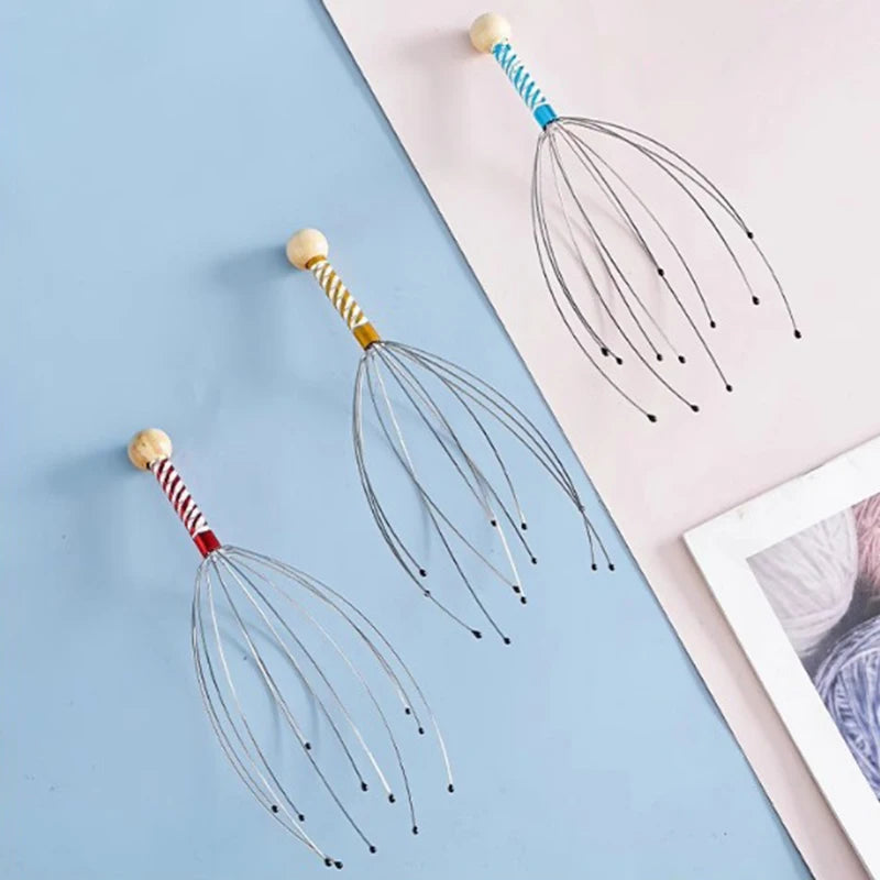 1PC Octopus Head Massager Stainless Steel Engraved Head Relaxer Brain Massage Claw Scalp Scratcher Itch Reliever Random Color Peaceful Pleasures Health and Wellness 1PC random color