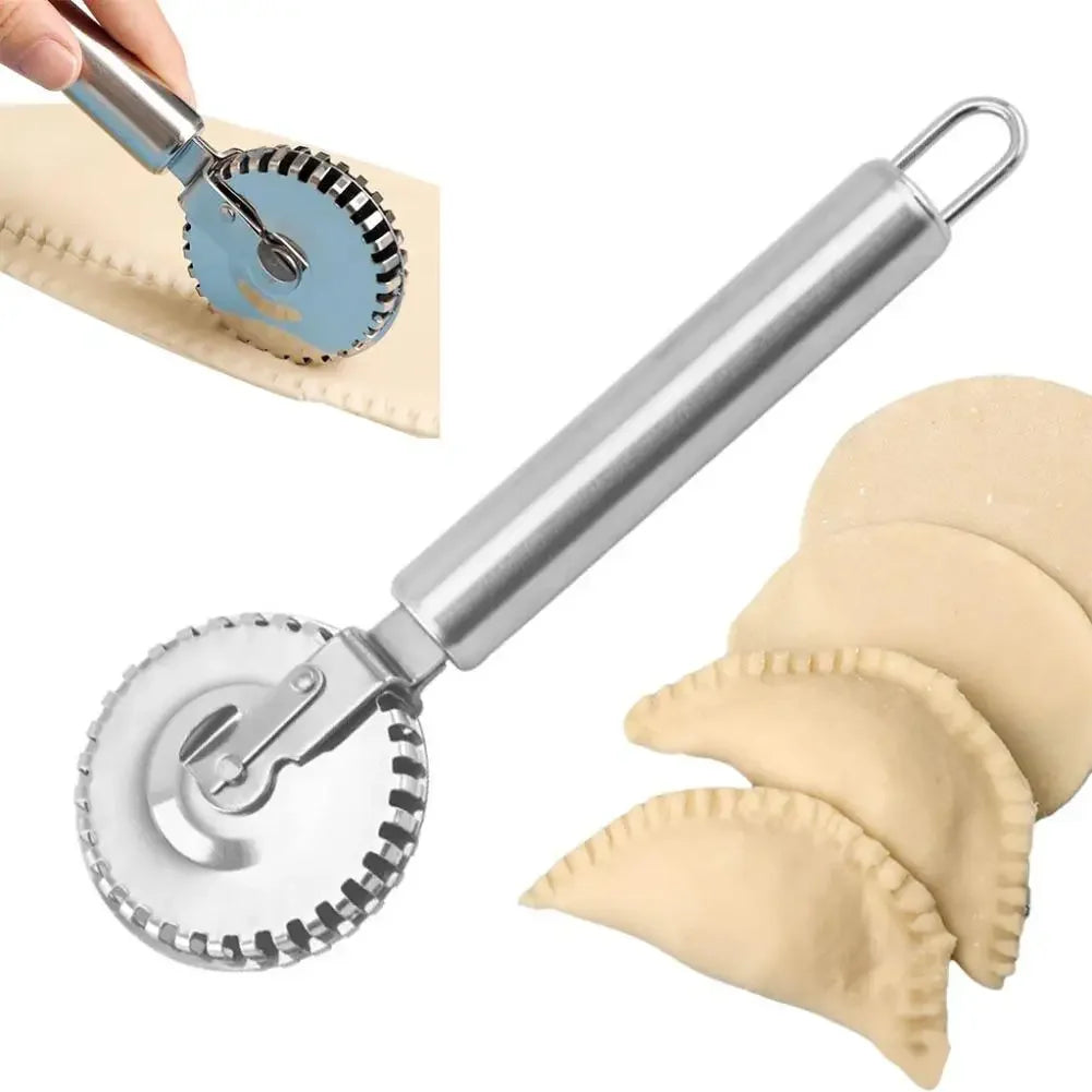 Stainless Steel Dumpling Embossing Cutter Wheel Hand-Cutting Baking Tool for Side-Embossed Biscuit Cookie Mold Pasta Dough Decor Peaceful Pleasures Health and Wellness