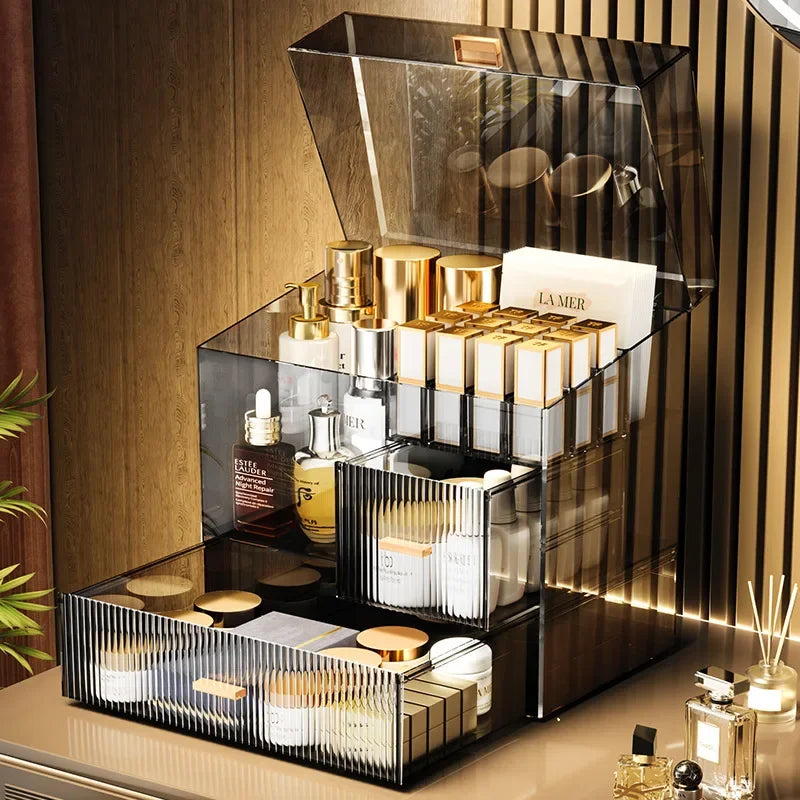 Large Acrylic Cosmetics Organizer Box – Dustproof Makeup Storage