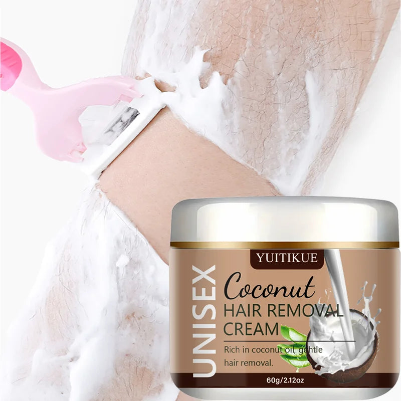YUITIKUE Coconut Hair Removal Cream | Unisex 60g Smooth Skin Hair Removal Cream Peaceful Pleasures Health and Wellness