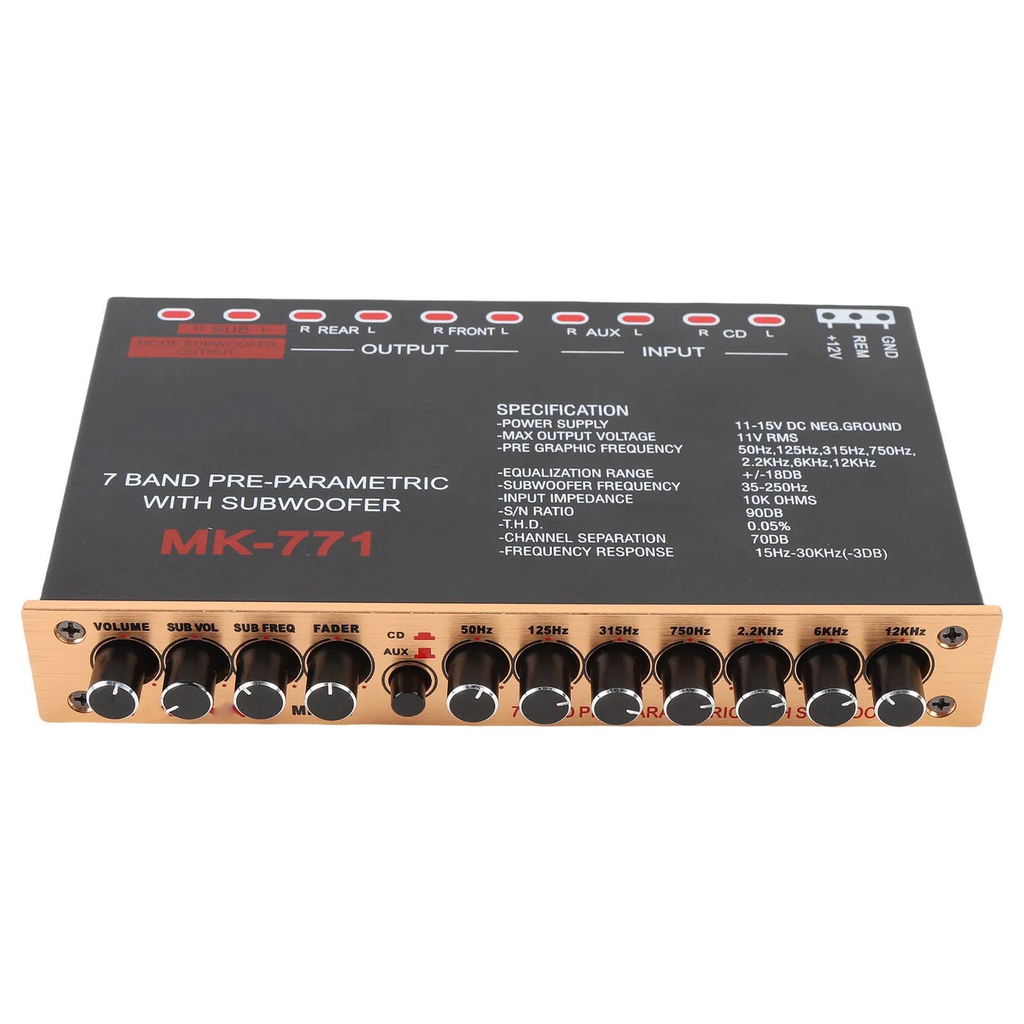 7-Band Car Graphic Equalizer | Front Rear Subwoofer Output