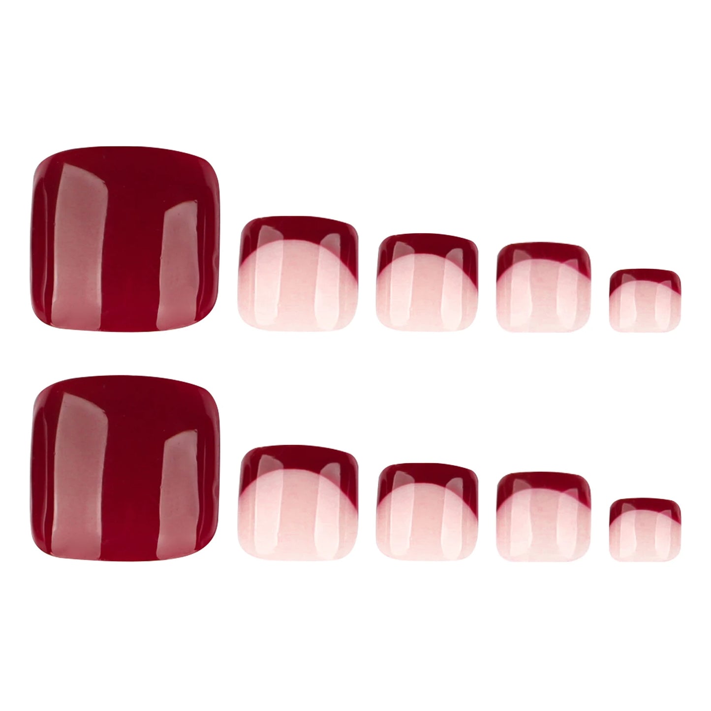 24-Piece Wine Red French Press-On Toe Nails | Short Square