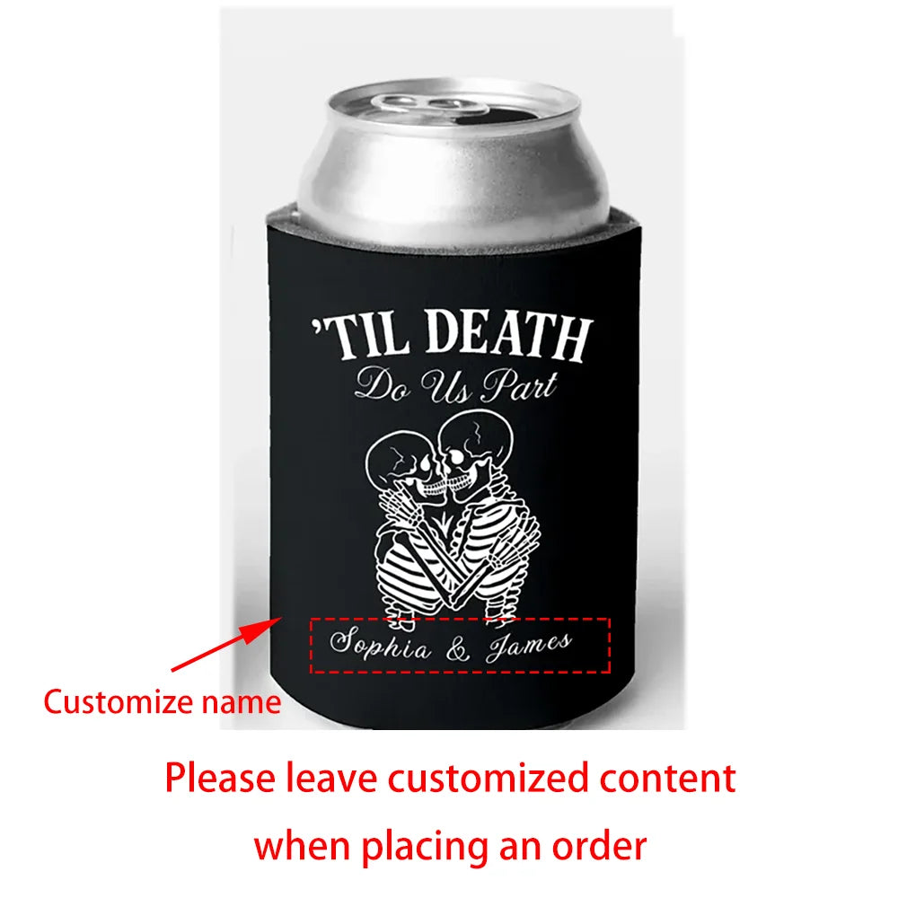 Custom Gothic Bachelorette Can Cooler – Til Death Do Us Part