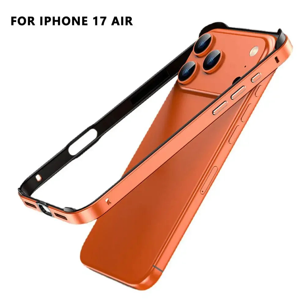 Luxury Alloy Metal Bumper Phone Case For iPhone 17 Air 17 Pro Max 17 Pro Silicone Lining Corner Pads Anti Collision Frame Peaceful Pleasures Health and Wellness orange 17 Air