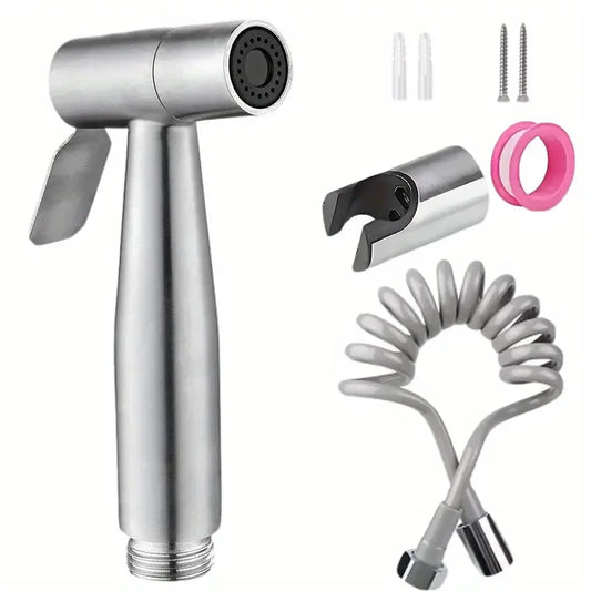 High-Pressure Handheld Shower Kit | Stainless Steel + 4.8ft Hose Handheld Shower Sprayer Peaceful Pleasures Health and Wellness 4PCS