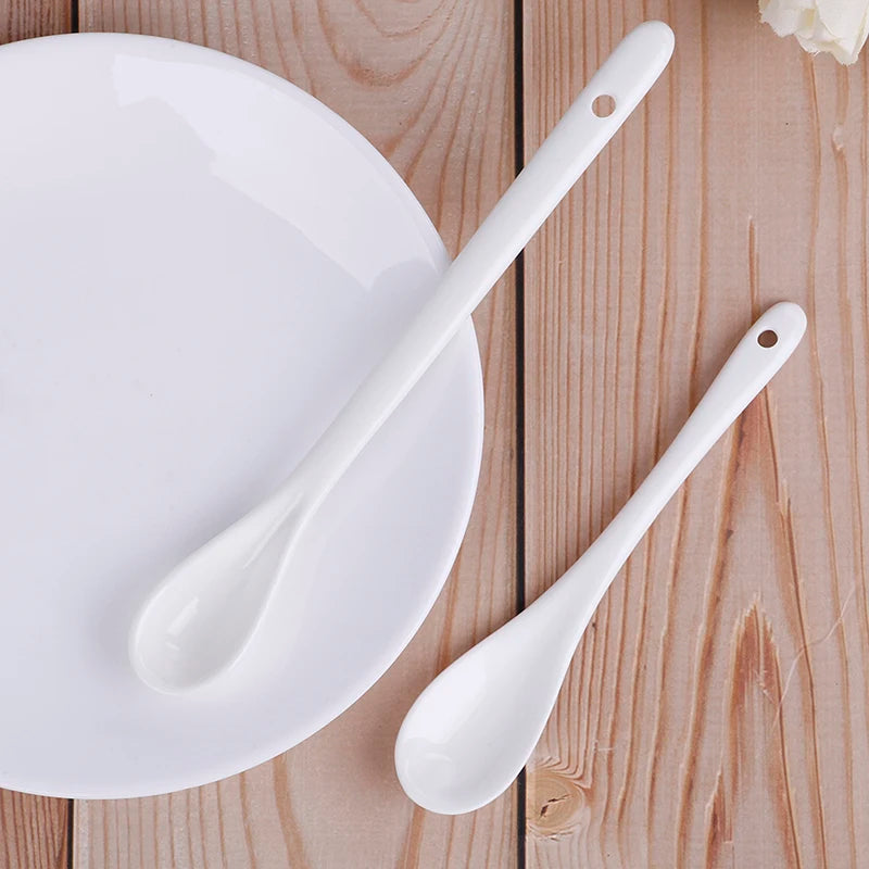 White Ceramic Porcelain Spoons – Coffee Tea Dessert Cutlery