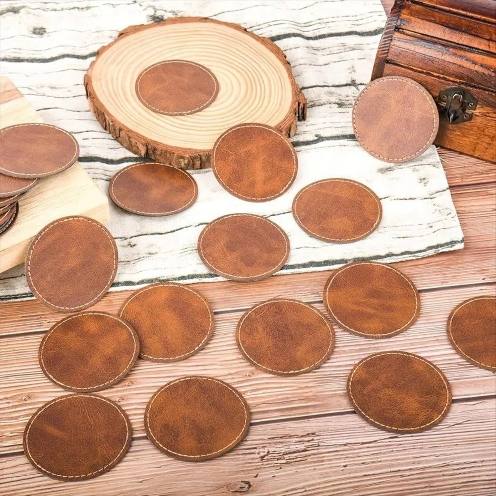 PU Leather Blank Hat Patches 6.3cm Brown – 5 or 10 Pack
