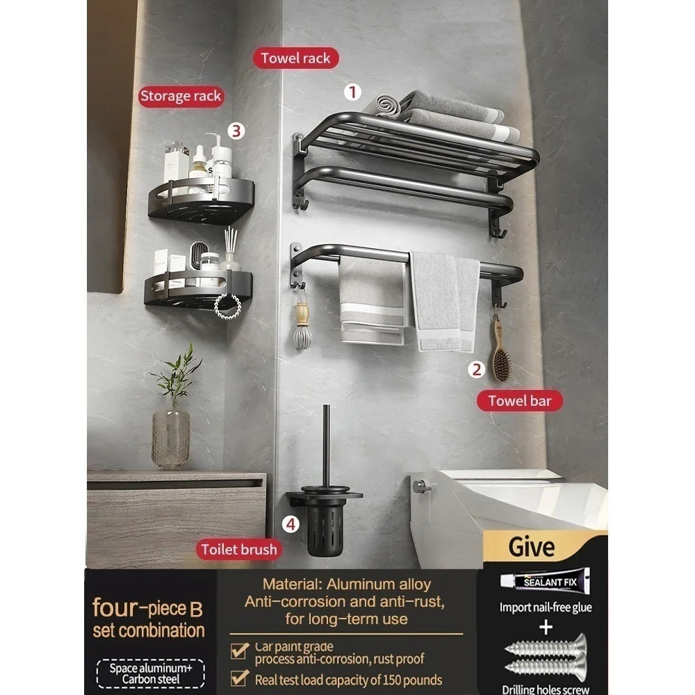 No-Drill Wall Mounted Bathroom Hardware Set | Towel Rack & Hook