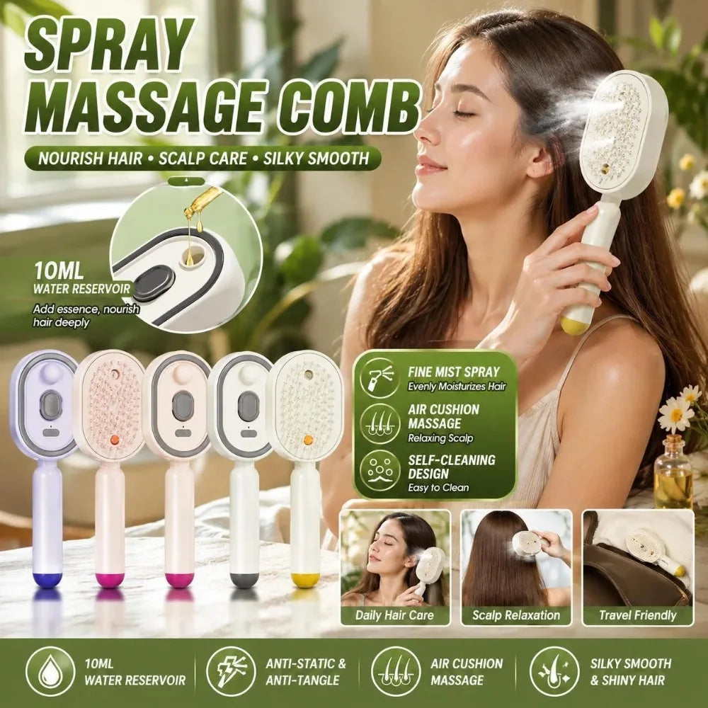 Electric Spray Massage Comb | Detangling Brush & Red Light Scalp