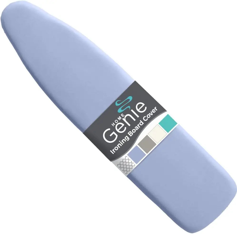 Blue ironing board cover with 'Aone Genie' branding on a white background