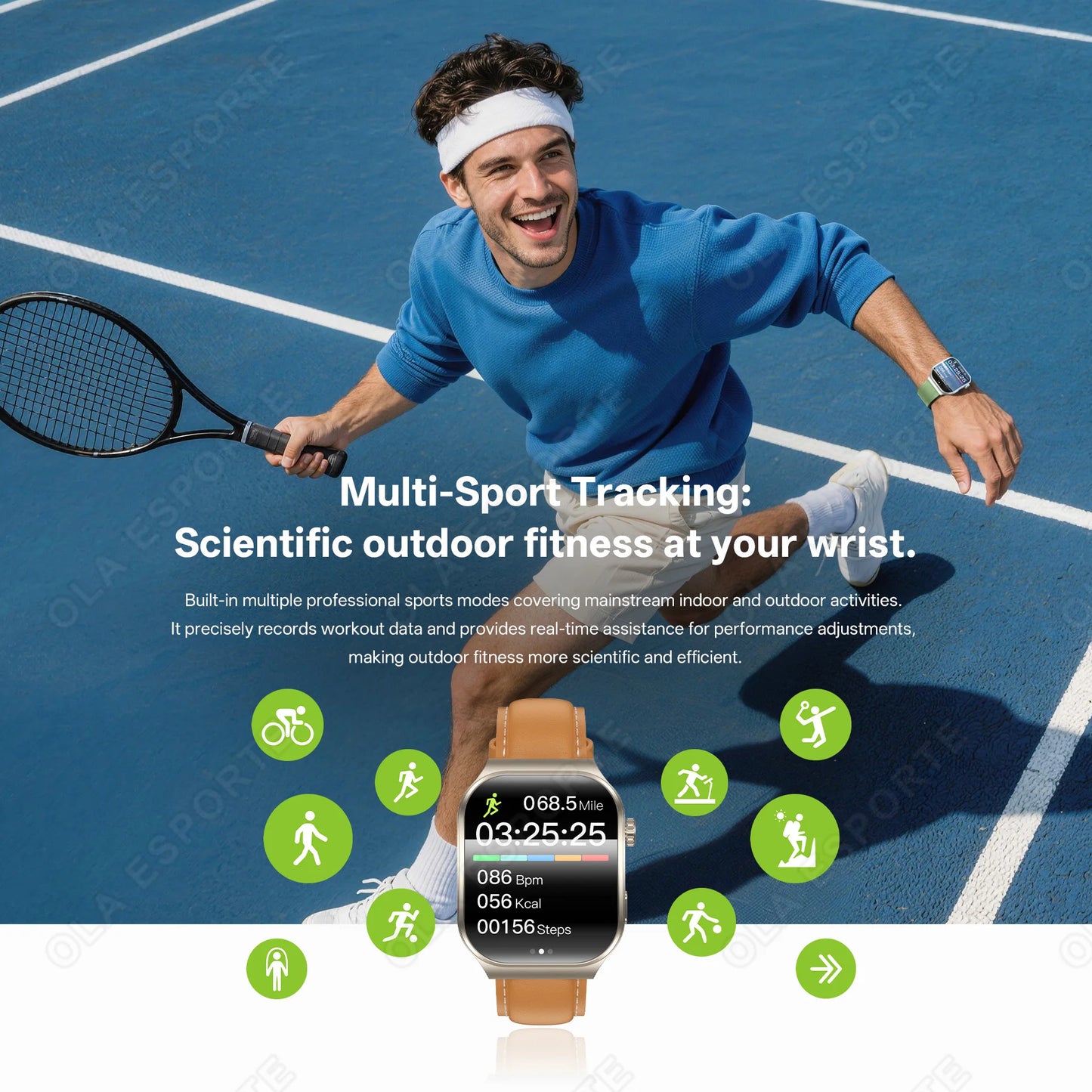Ola Esporte Bluetooth Smart Watch Men 2.01" HD | Android iOS