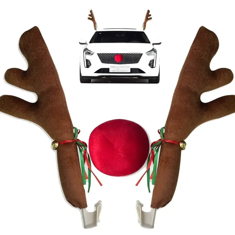 Christmas Reindeer Car Decoration Kit – Antlers, Nose & Tail
