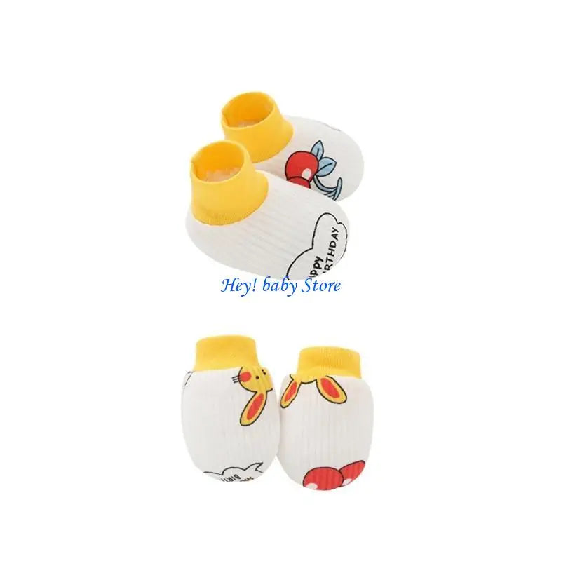 Baby Anti-Scratch Mittens & Socks Set – 2 Pairs Soft Cotton