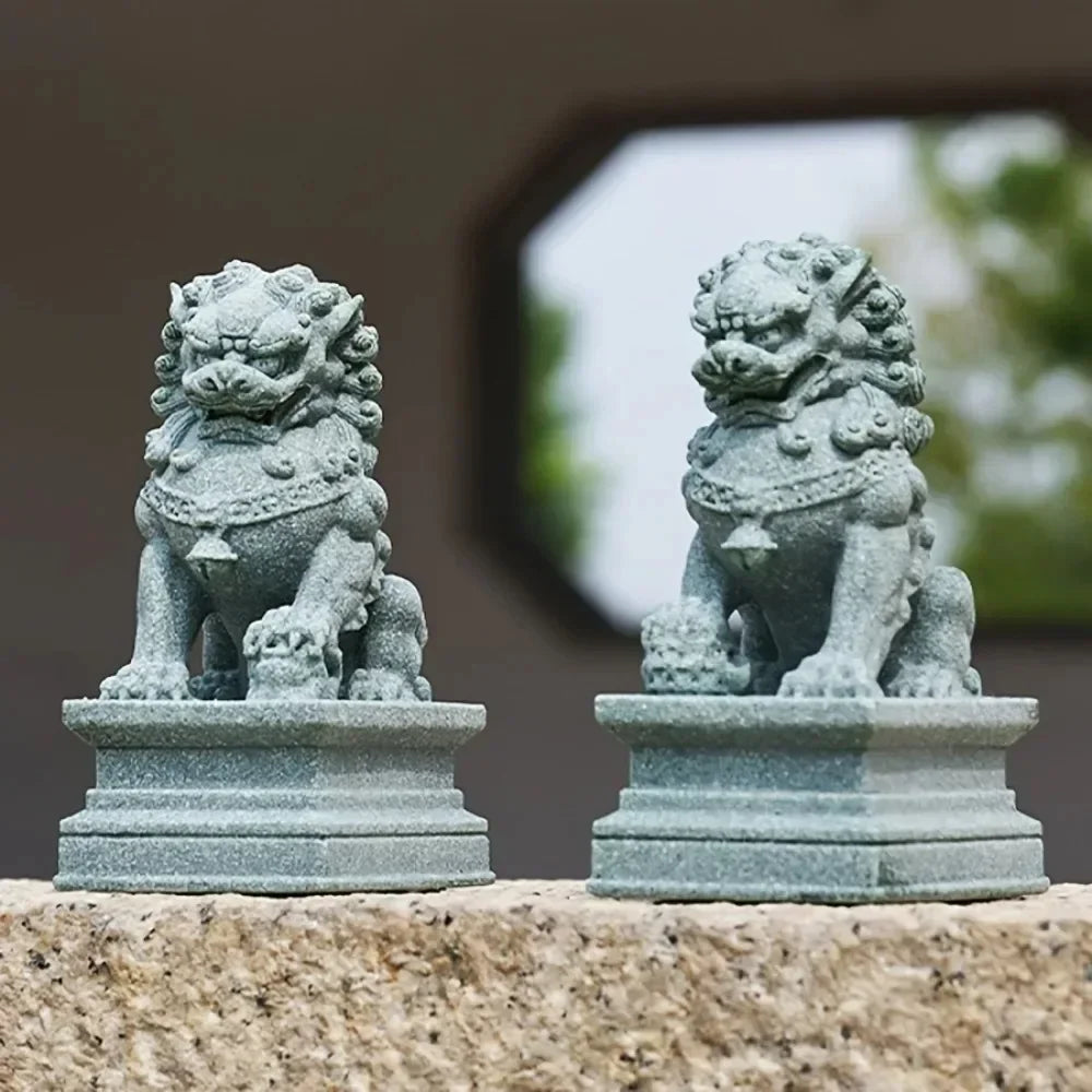 A pair of lucky and wealthy stone carvings of lions, Chinese feng shui qilin ornaments, home bar ornaments, desktop mascots Peaceful Pleasures Health and Wellness