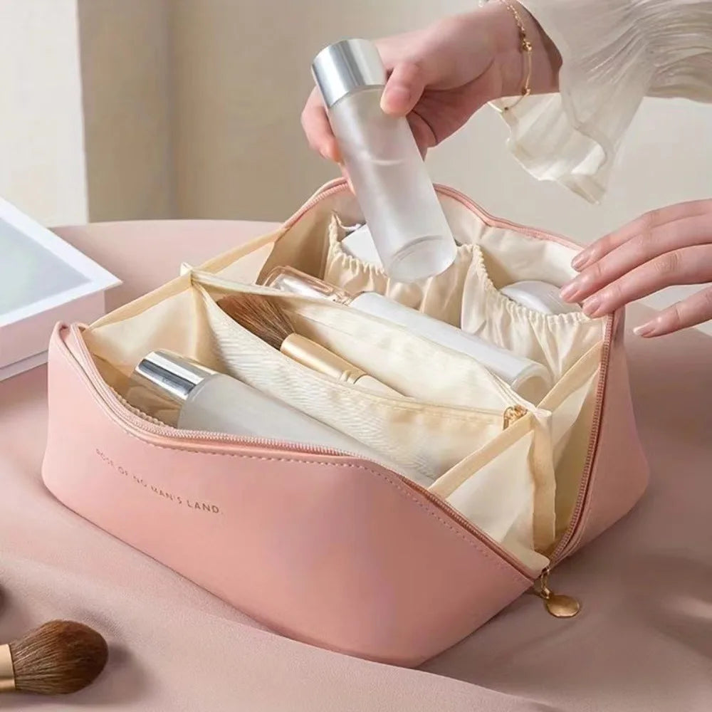Large Travel Makeup Bag – Foldable PU Cosmetics Organizer
