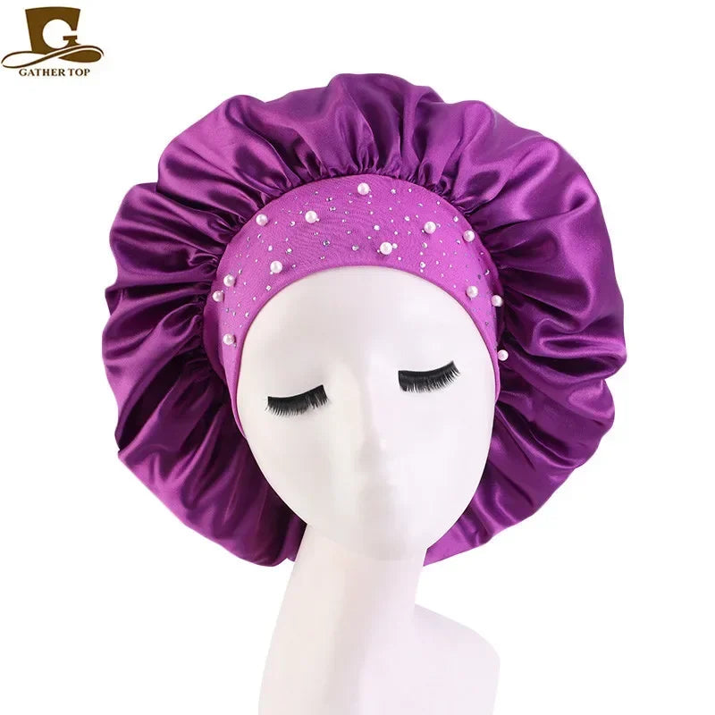 Rhinestone Women's Shower Cap & Breathable Sleeping Night Hat