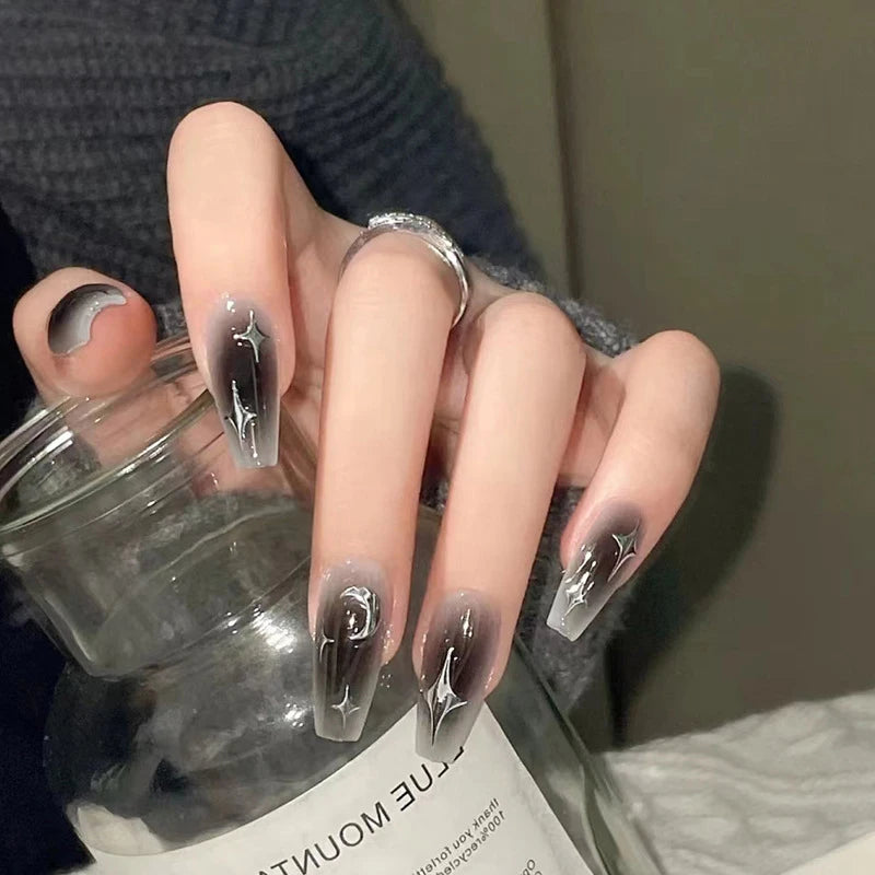 Y2k Fake Black Nail Long Ballet Reusable Adhesive Acrylic Press On Set Nails Dark Artificial False Nails Arts 24pcs Peaceful Pleasures Health and Wellness
