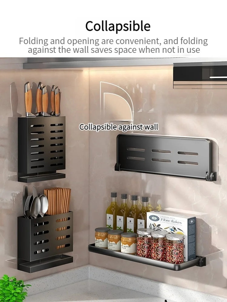 Foldable Wall-Mounted Kitchen Spice & Utensil Rack Organizer
