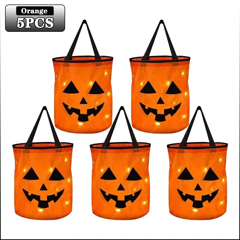 LED Light-Up Halloween Pumpkin Candy Bucket Tote Bag for Kids