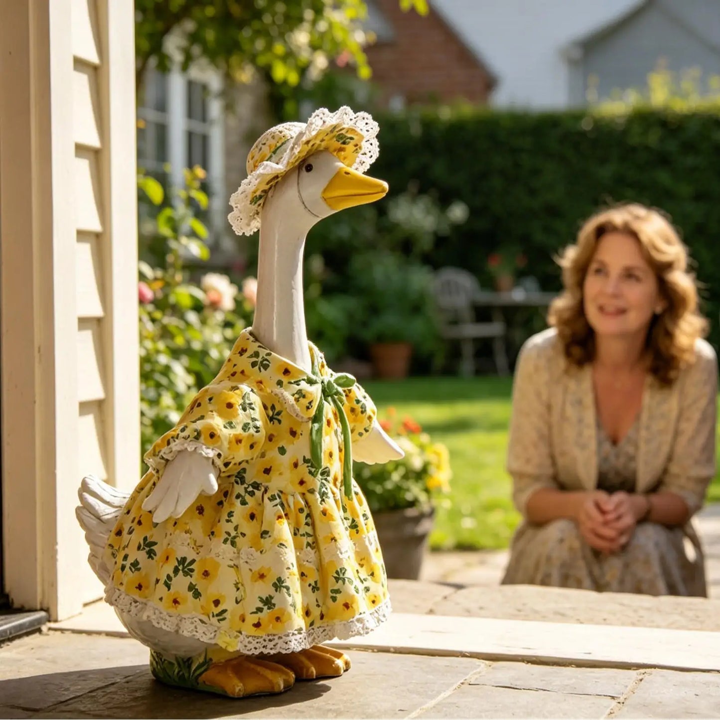 Porch Goose Costume Set – Sunflower Dress & Hat for Lawn Statues