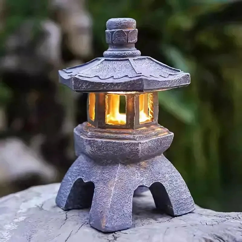 Solar Pagoda Garden Lamp | LED, Stone Veneer, Zen Décor