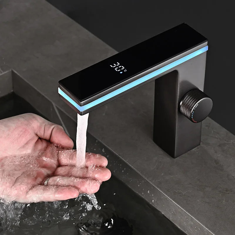 LED Digital Display Brass Basin Faucet | Hot & Cold Mixer Tap