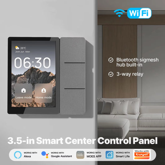 Tuya WiFi 3.5 inch Smart Center Control Panel Touch Central Screen 3 Relays Physical Buttons Bluetooth Sigmesh Hub Built-in Peaceful Pleasures Health and Wellness