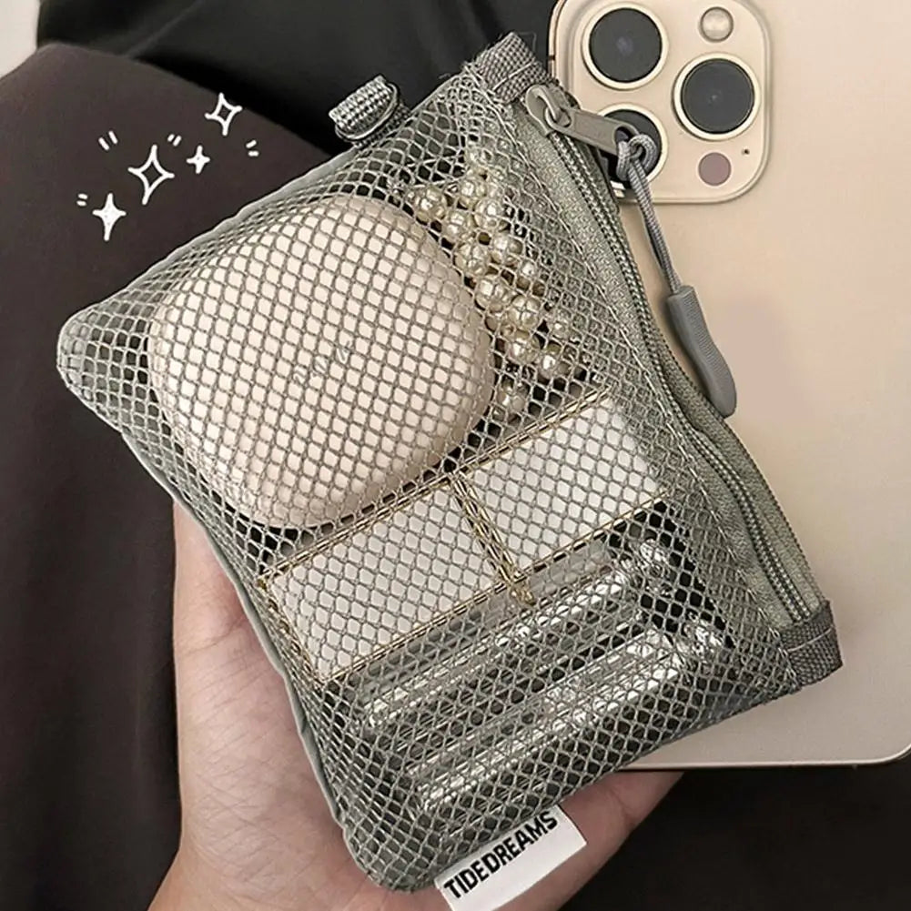 Dual-Layer Mesh Travel Makeup Bag – Mini Zipper Organizer