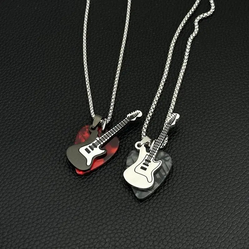 Hip-Hop Guitar Pick Pendant Necklace | Punk Steel Chain