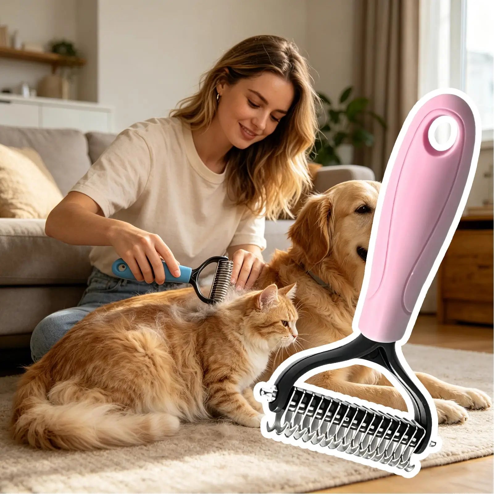 Double-Sided Pet Deshedding Brush & Dematting Comb | Dogs & Cats Pet Deshedding Brush Peaceful Pleasures Health and Wellness