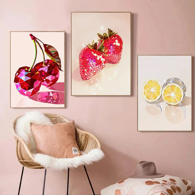 Retro Trendy Glam Fruit Disco Ball Orange Lemon Mirrorball Creative Poster Canvas Painting Wall Art Pictures Home Kitchen Decor Peaceful Pleasures Health and Wellness