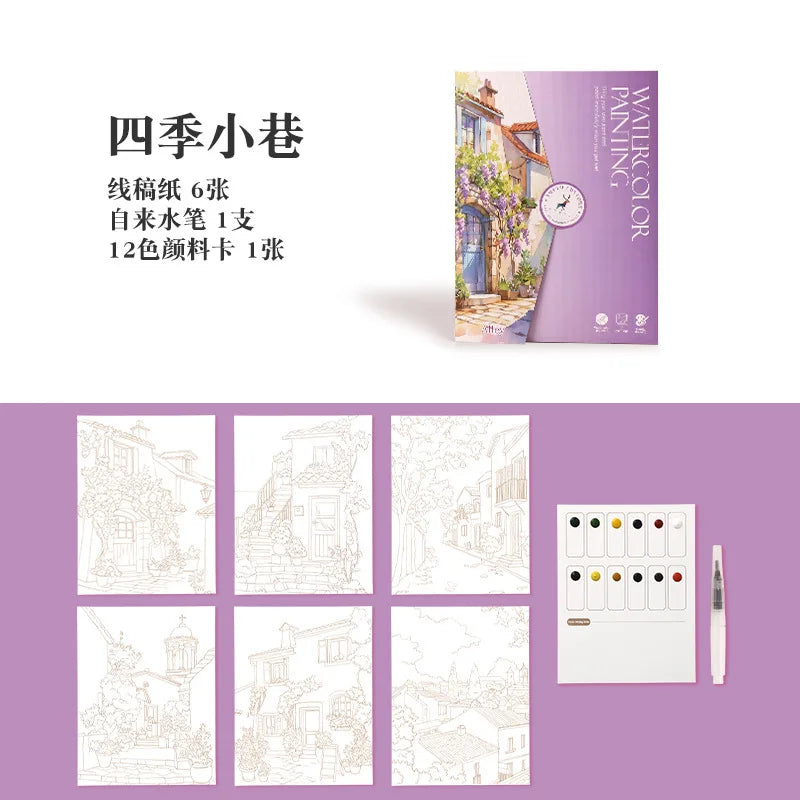Bview Art Parent-child Watercolor 12-Color Solid Paint Book Doodle