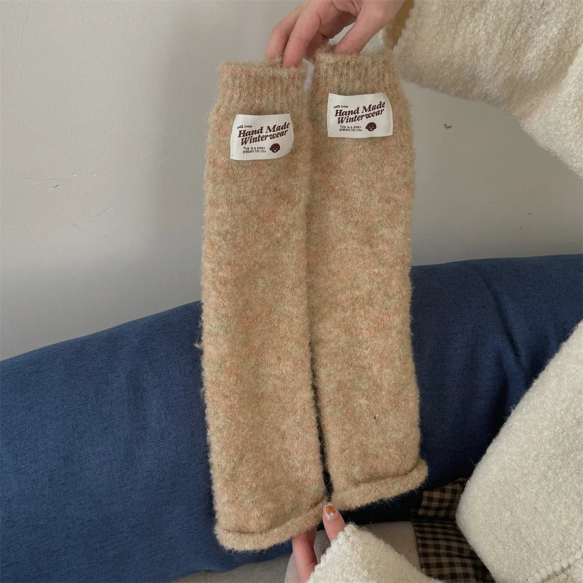 New Korean Style Sweet Cotton Ankle Sock with Marshmallow Patch Thick Warm Slouch Socks for Autumn Winter Fashionable Leg Warmer Peaceful Pleasures Health and Wellness Apricot One Size