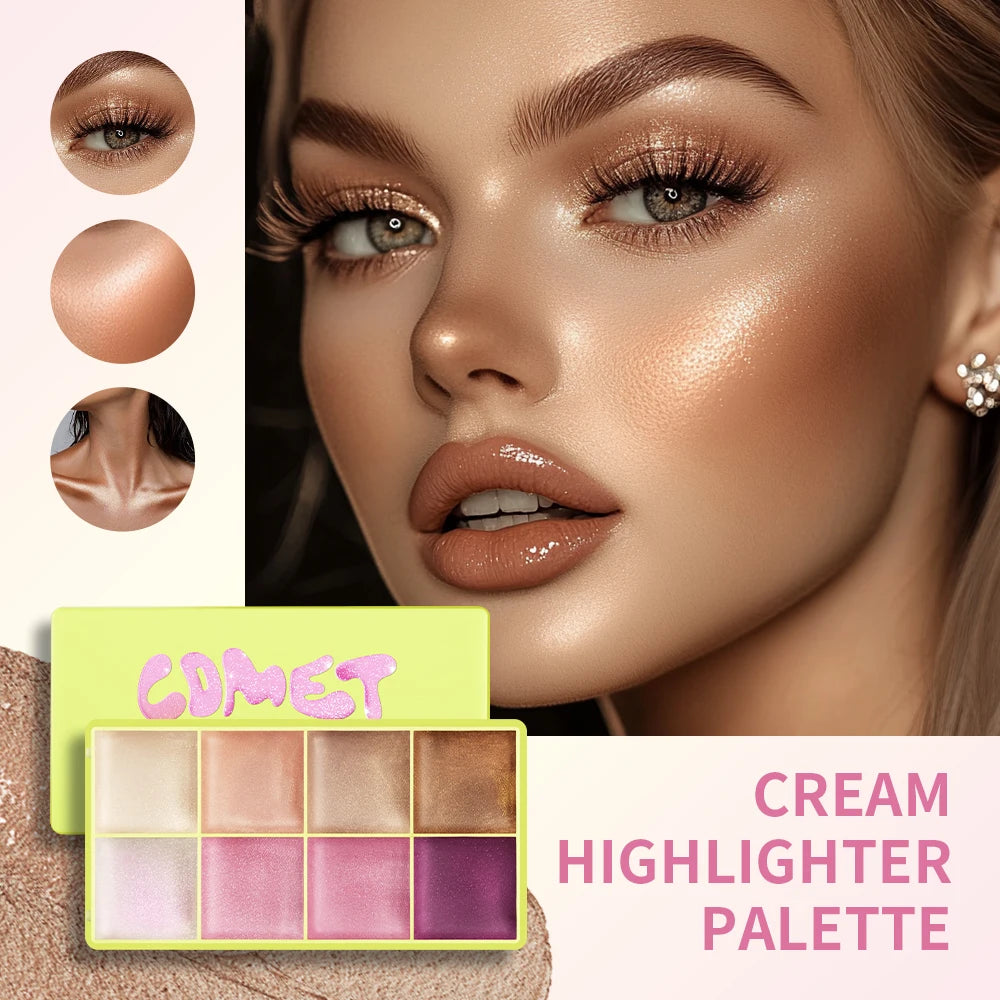 8Colors Cream Highlighter Palett Face Brighten Highlighter Blush&Contouring Shimmer Concealer Cream Makeup Tool Cosmetics Peaceful Pleasures Health and Wellness