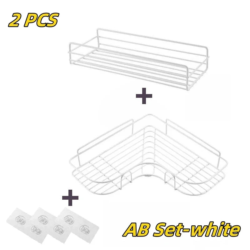No-Drill Metal Corner Shower Shelf | Bathroom Wall Organizer