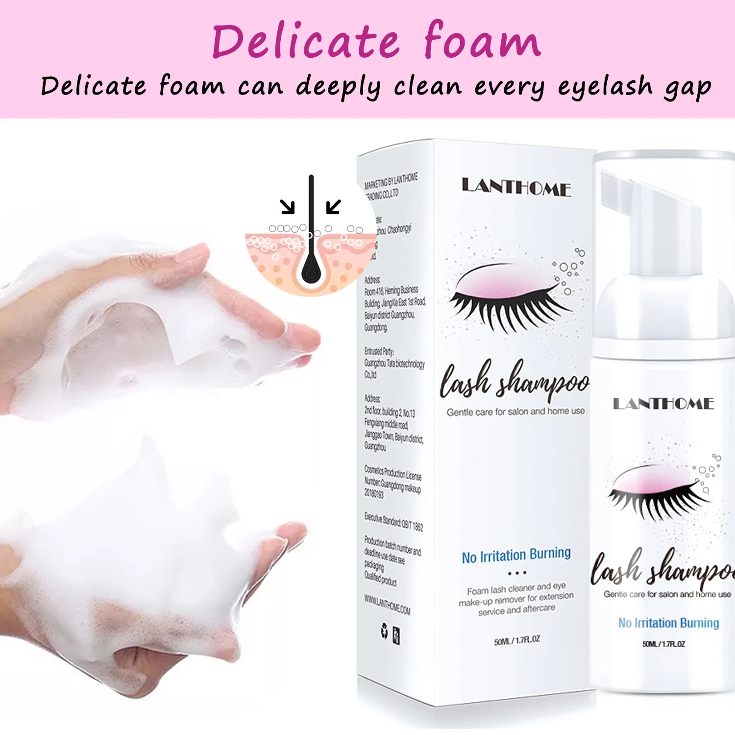 1/3/5PCS Lanthome Eyelash Extension Shampoo Foam Eyelid Deep Clean Cleanser For Makeup Tools Mascara Remover Glue Salon Home Use Peaceful Pleasures Health and Wellness