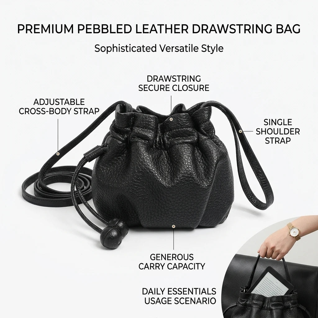 Women Drawstring Bucket Bag Large Capacity Soft Shoulder Crossbody Bag for Daily Use Peaceful Pleasures Health and Wellness