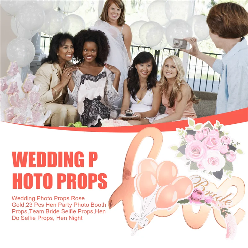 A36T-Wedding Photo Props Rose Gold,23 Pcs Hen Party Photo Booth Props,Team Bride Selfie Props,Hen Do Selfie Props, Hen Night Peaceful Pleasures Health and Wellness