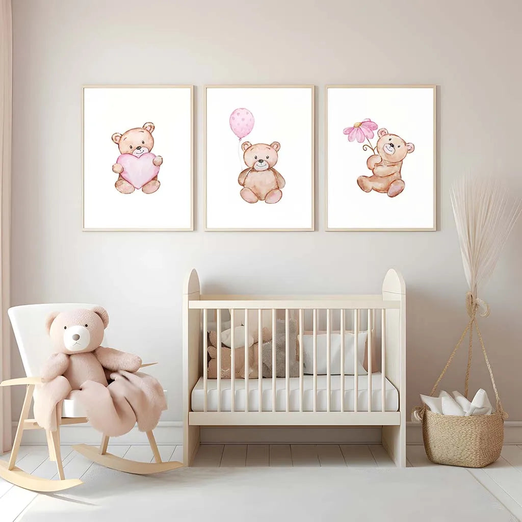 Nordic Teddy Bear Nursery Canvas Wall Art | Kids Room Decor Nursery Canvas Print Peaceful Pleasures Health and Wellness