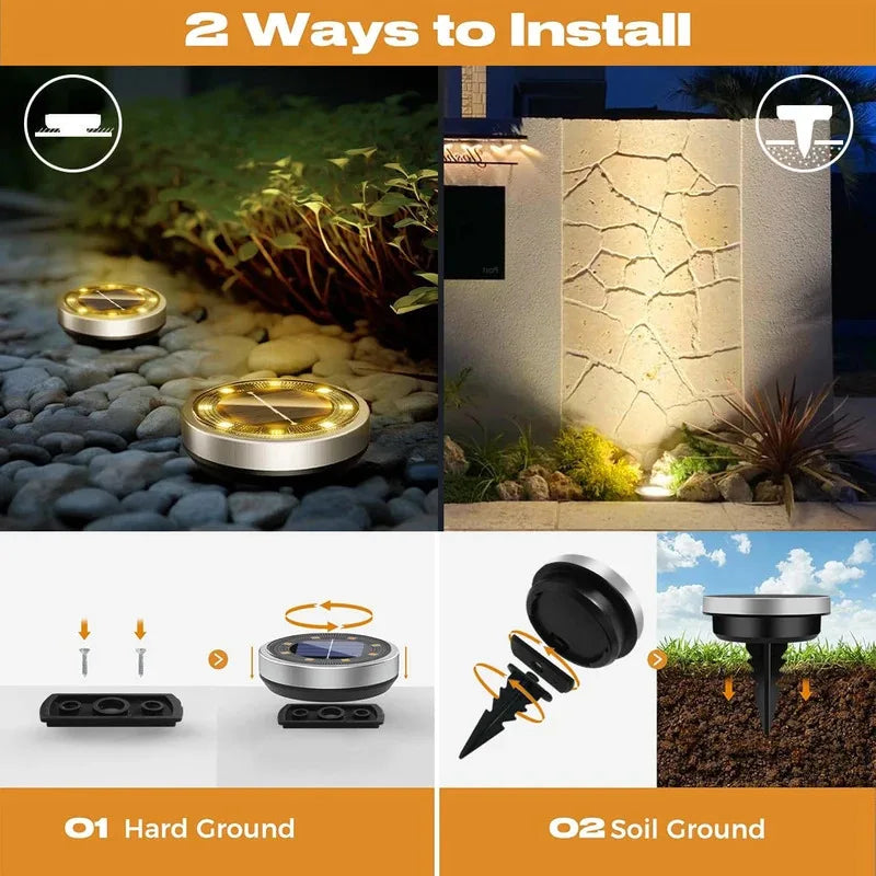 Solar Ground Lights IP65 Waterproof – 8 LED Outdoor Landscape