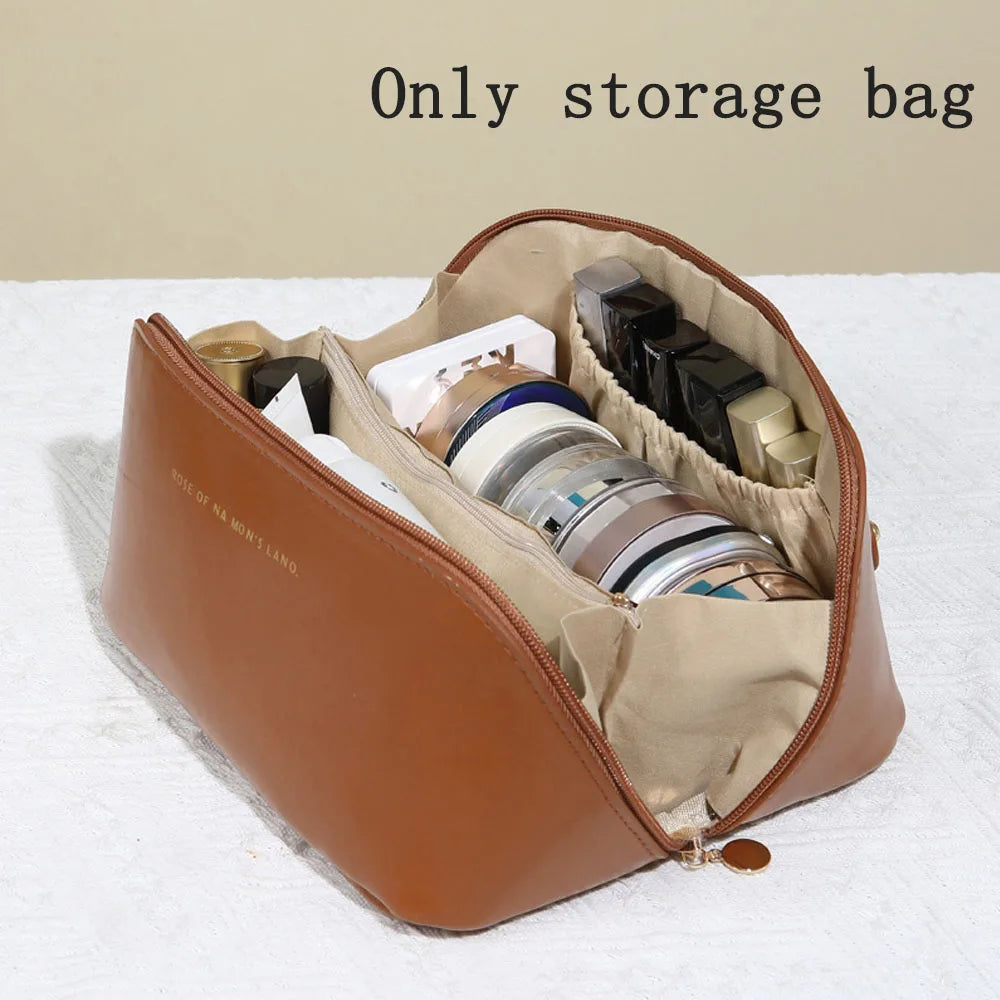 Large Waterproof Travel Cosmetic Bag with Partition & Handle