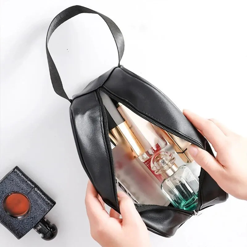 1pcs Pu Transparent Three Piece Makeup And Toiletries Bag, Large Capacity Pvc Semi Transparent Frosted Portable Storage Bag Peaceful Pleasures Health and Wellness