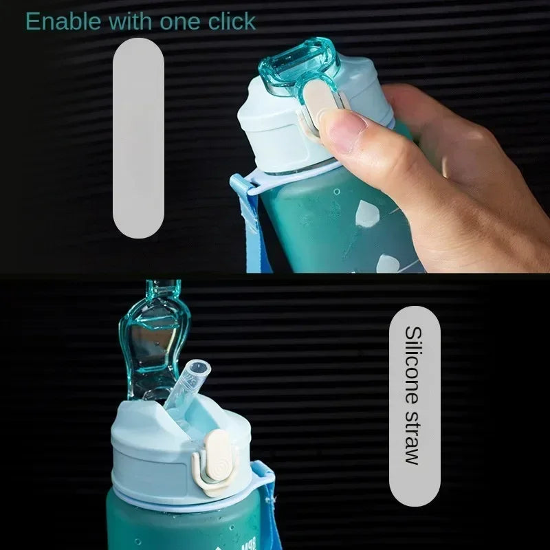 900ml Rainbow Frosted Sports Water Bottle with Straw – BPA-Free