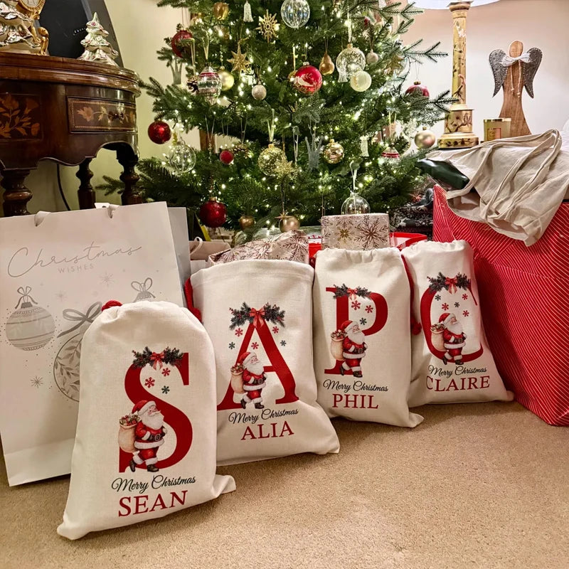 Personalized Santa Canvas Sack | Kids Christmas Gift Bag Personalized Gift Sack Peaceful Pleasures Health and Wellness