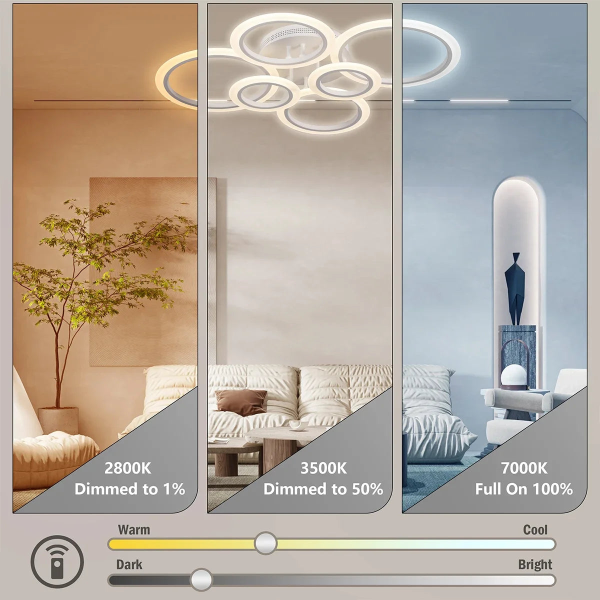 Modern LED Ring Chandelier 4-9 Rings | Remote Dimming Light